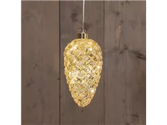 17 cm Mercury Gold/schnee - Tannenzapfen Glas LED