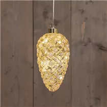 17 cm Mercury Gold/schnee - Tannenzapfen Glas LED