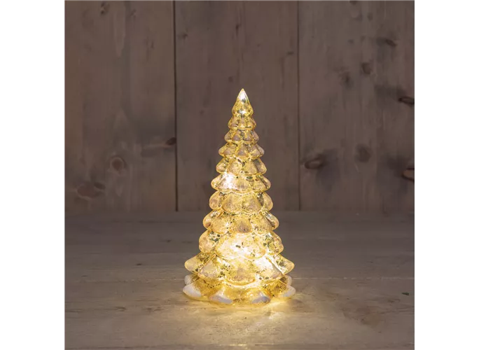 12x12x21 cm Mercury Gold/Schnee - Glasbäumchen LED