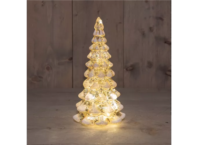 13x13x26 cm Mercury Gold/Schnee - Glasbäumchen LED