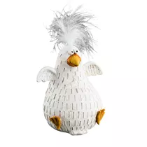 Gehlmann - Polyvogel m. Feder weiß, sitzend, 10, 5x8x12, 5cm