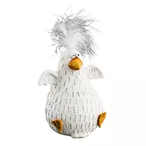 Gehlmann - Polyvogel m. Feder weiß, sitzend, 7x5x8, 5cm