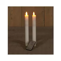 LED Kerze batteriebetrieben - Rustikal weiß 2St 23 cm Bewegliche Flamme / Fernbedienung