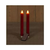 LED Kerze batteriebetrieben - Rustikal Bordeaux 2St. 23 cm mit Bew.Flamme/ Fernbedienung