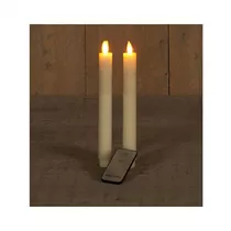 LED Kerze batteriebetrieben - Rustikal Creme 2St 23 cm Bewegliche Flamme / Fernbedienung