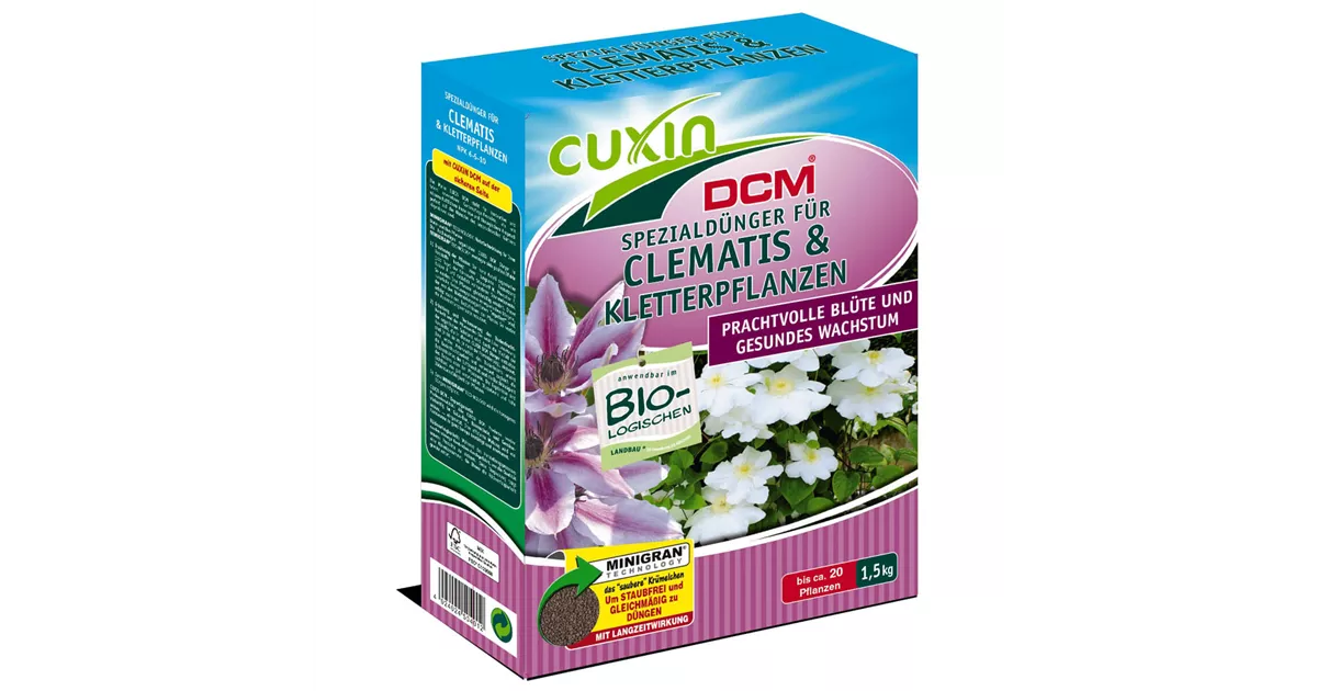 Cuxin DCM Spezialdnger fr Clematis und Kletterpflanzen 1,5 kg - Mauk  Gartenwelt