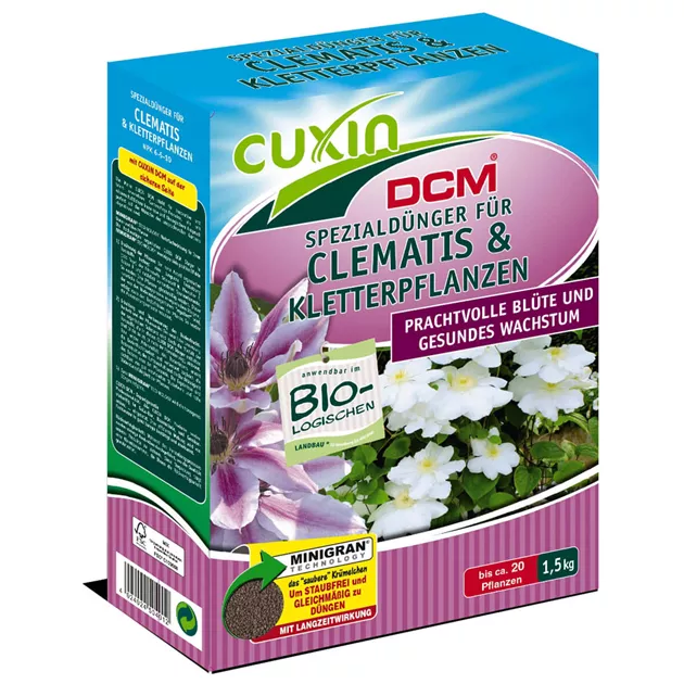 Cuxin DCM Spezialdnger fr Clematis und Kletterpflanzen 1,5 kg - Mauk  Gartenwelt