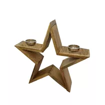 Aufsteller - Stern 2 x Kerzenhalter, Mangoholz