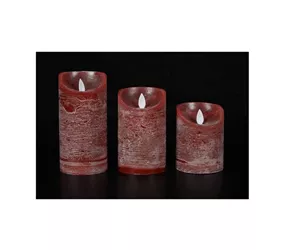 LED Lichterkerze - Wachs rustikal 7,5X10 cm rot / Bewegliche Flamme
