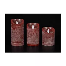 LED Lichterkerze - Wachs rustikal 7,5X12,5 cm rot / Bewegliche Flamme