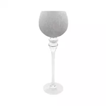 Glaswindlicht Kelch auf Fuß - weiß mit silbernen Rillen, groß