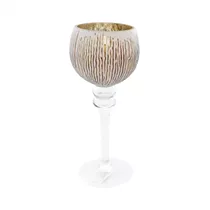 Glaswindlicht Kelch auf Fuß - weiß mit goldenen Rillen, klein