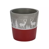 Gehlmann - Zementtopf, Rehe/Bäume, rot/grau, 11,8 cm