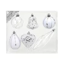 Inge's Christmas Decor - Formensortiment 6-12 cm, 6 Stk., Kunststoff, Silber-Mix