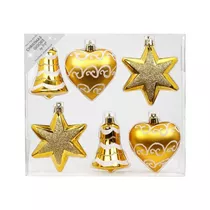 Inge's Christmas Decor - Formensortiment, 9 cm, 6 Stk., Kunststoff, Gold-Mix