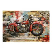 MAXPHIL living - Bild Motorrad rot auf Holz und Metall 120x80x10