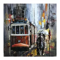 MAXPHIL living - Bild Straßenbahn 60x60x5cm auf Holz und Metall