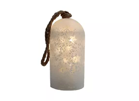 mit Kordel - Windlicht mit LEDs H 18 cm frosted